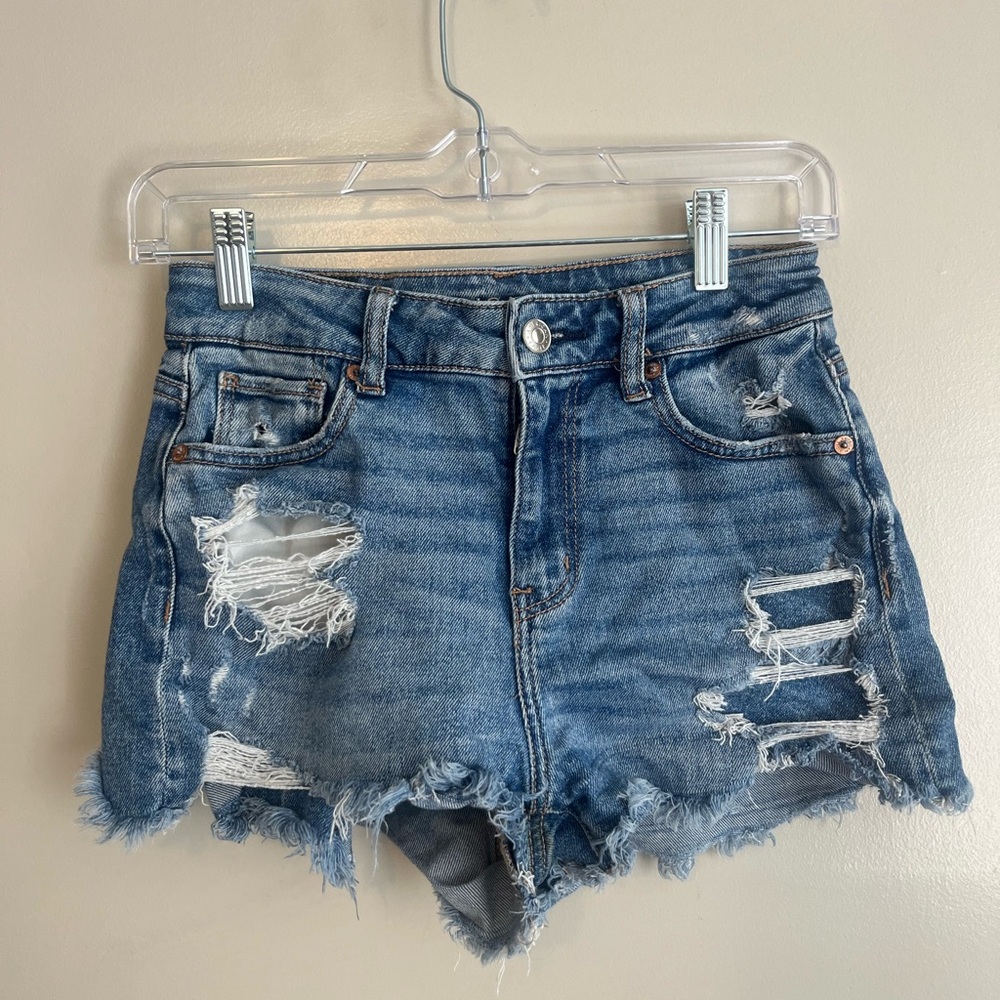 American Eagle Outfitters Blue Distressed Jean Shorts